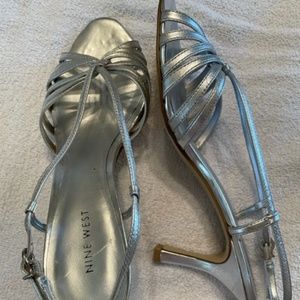 Nine West Silver Sling back heels Size 8M